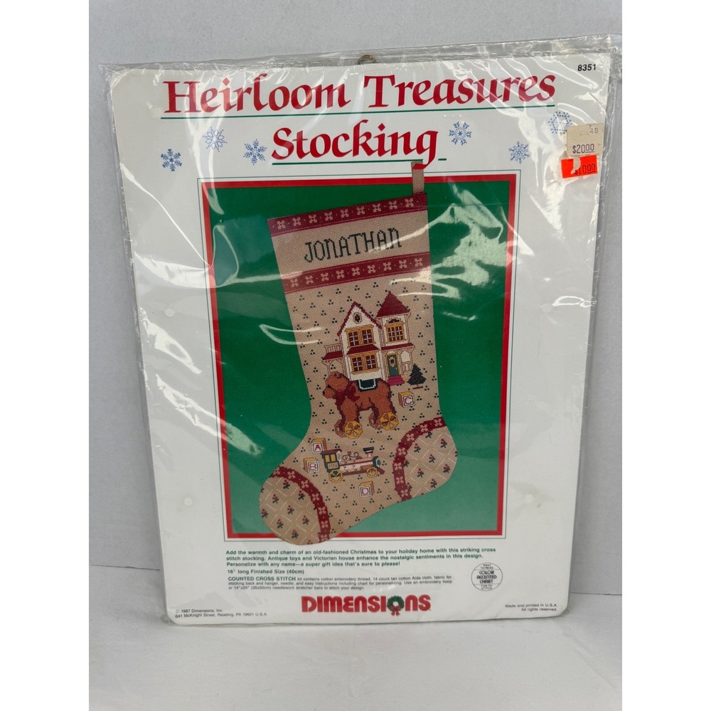Vintage 1987 Dimensions Heirloom Treasures Cross Stitch Stocking Kit 8351 16"